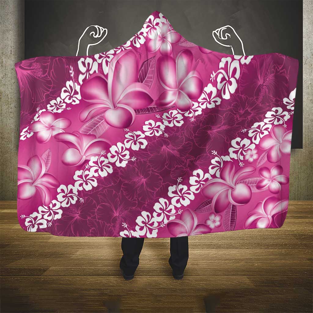 Vintage Pink Polynesia Hooded Blanket Plumeria With Hibiscus Tropical Vibes LT14 - Polynesian Pride