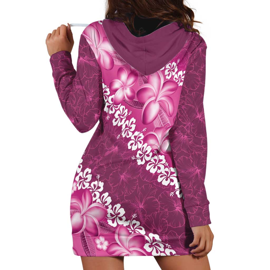 Vintage Pink Polynesia Hoodie Dress Plumeria With Hibiscus Tropical Vibes LT14 - Polynesian Pride