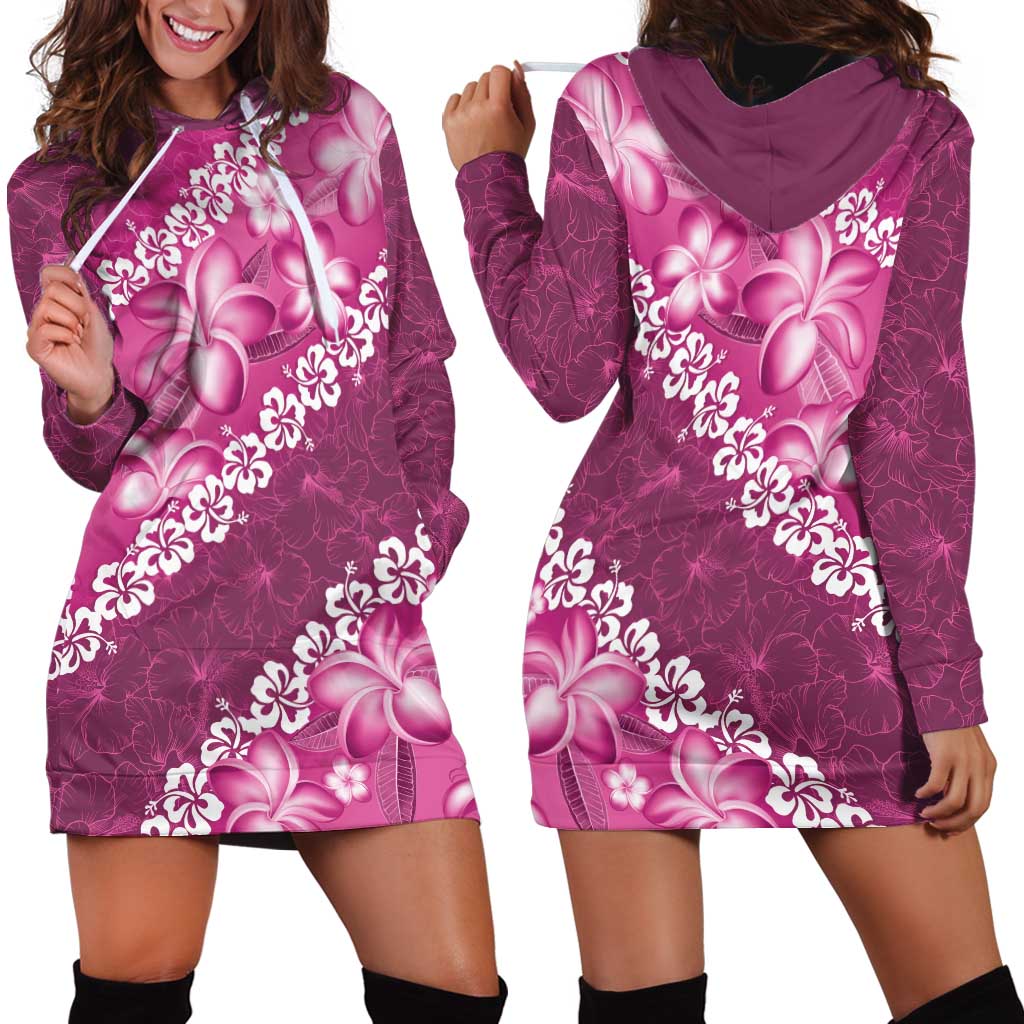 Vintage Pink Polynesia Hoodie Dress Plumeria With Hibiscus Tropical Vibes LT14 - Polynesian Pride