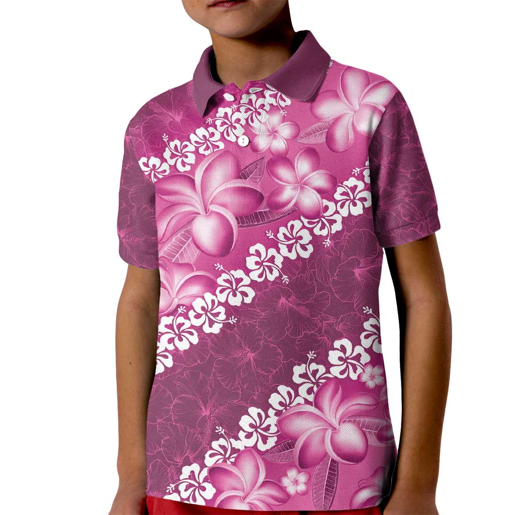 Vintage Pink Polynesia Kid Polo Shirt Plumeria With Hibiscus Tropical Vibes