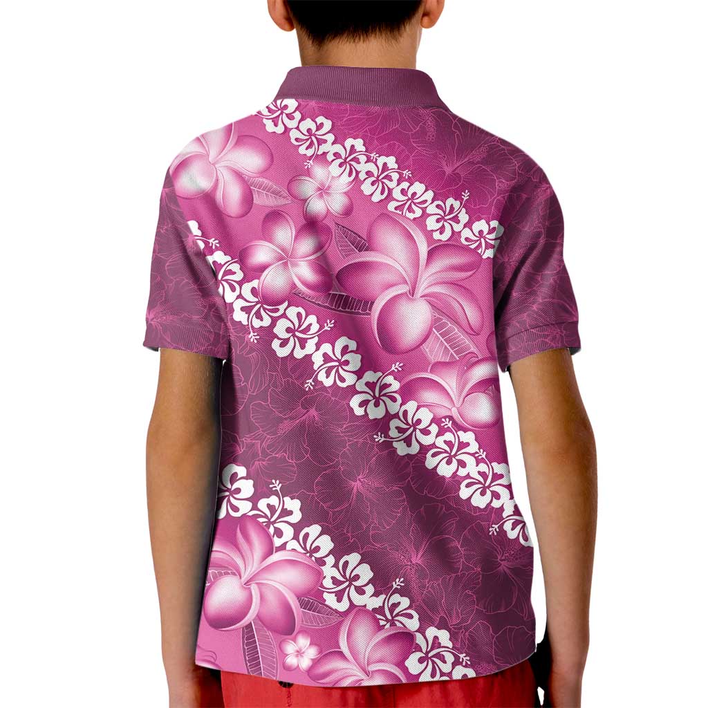 Vintage Pink Polynesia Kid Polo Shirt Plumeria With Hibiscus Tropical Vibes