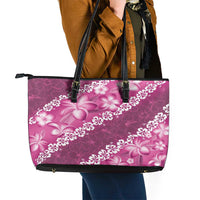 Vintage Pink Polynesia Leather Tote Bag Plumeria With Hibiscus Tropical Vibes LT14 - Polynesian Pride