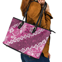 Vintage Pink Polynesia Leather Tote Bag Plumeria With Hibiscus Tropical Vibes LT14 - Polynesian Pride