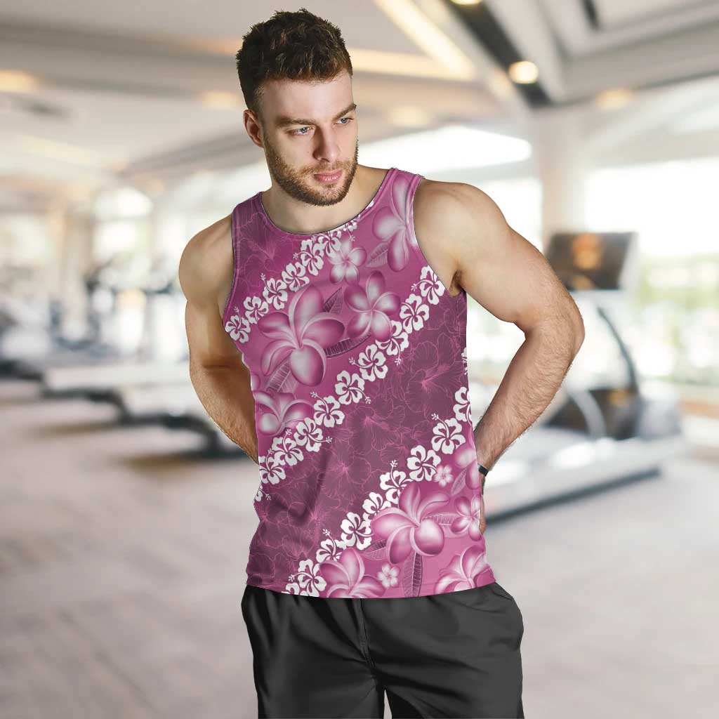 Vintage Pink Polynesia Men Tank Top Plumeria With Hibiscus Tropical Vibes LT14 Pink - Polynesian Pride