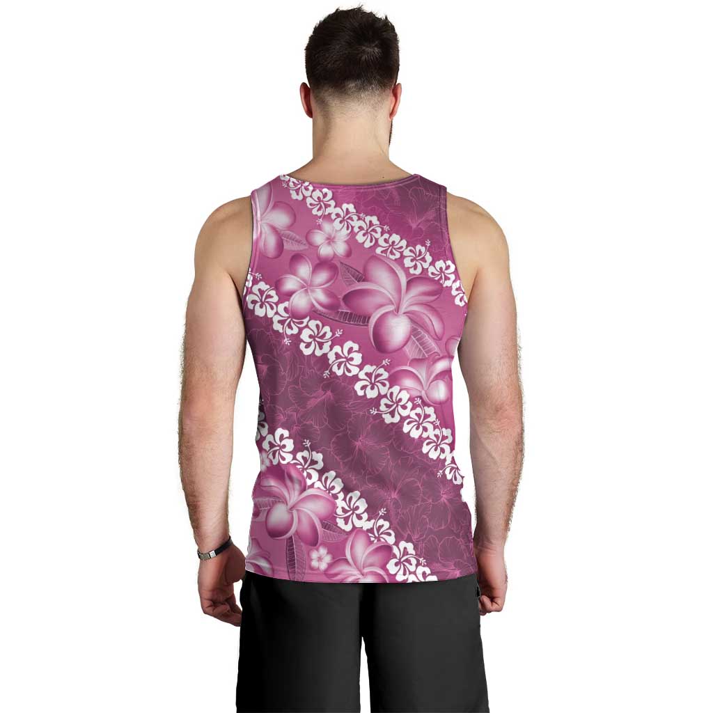 Vintage Pink Polynesia Men Tank Top Plumeria With Hibiscus Tropical Vibes LT14 - Polynesian Pride