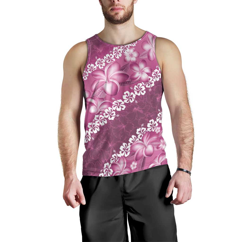 Vintage Pink Polynesia Men Tank Top Plumeria With Hibiscus Tropical Vibes LT14 - Polynesian Pride