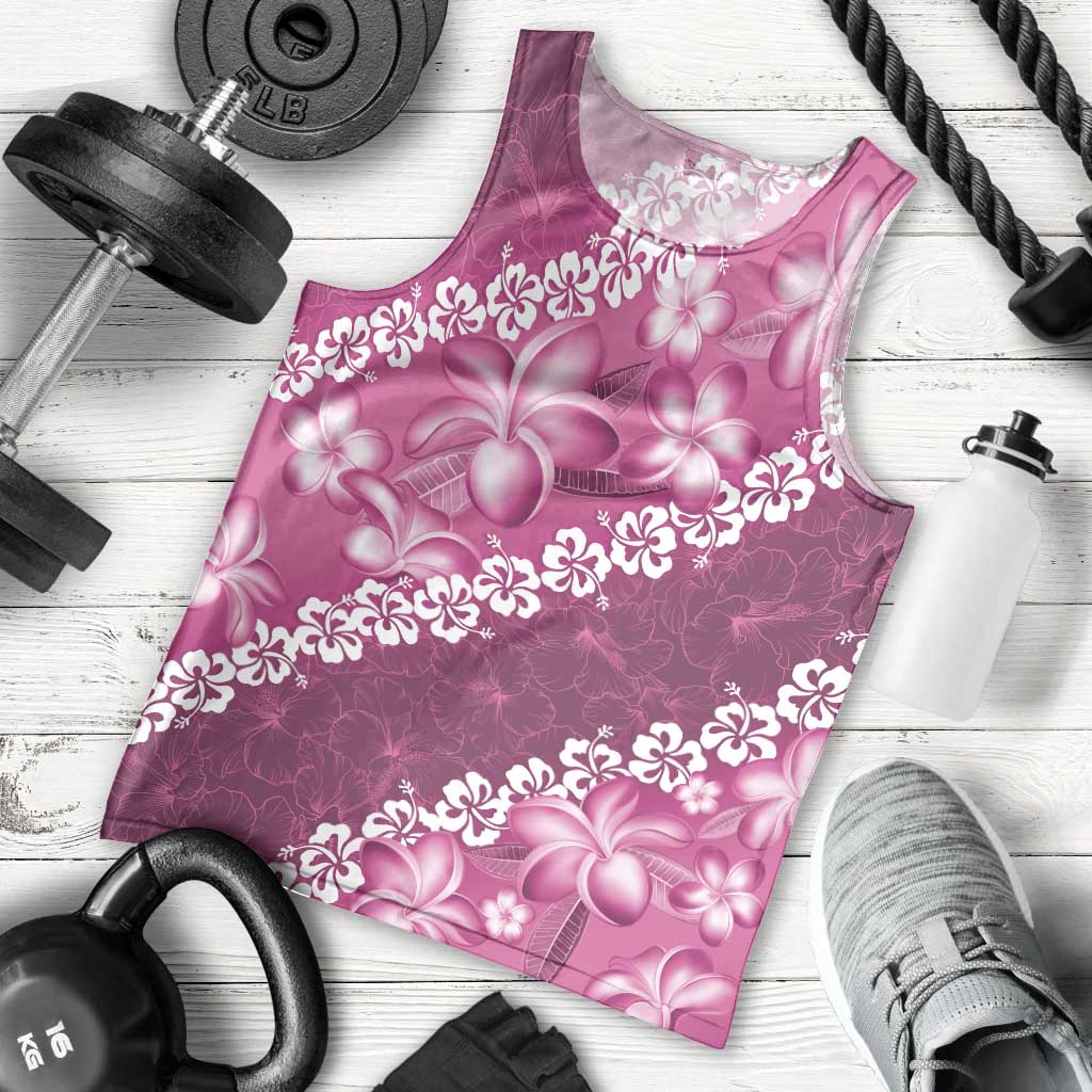 Vintage Pink Polynesia Men Tank Top Plumeria With Hibiscus Tropical Vibes LT14 - Polynesian Pride