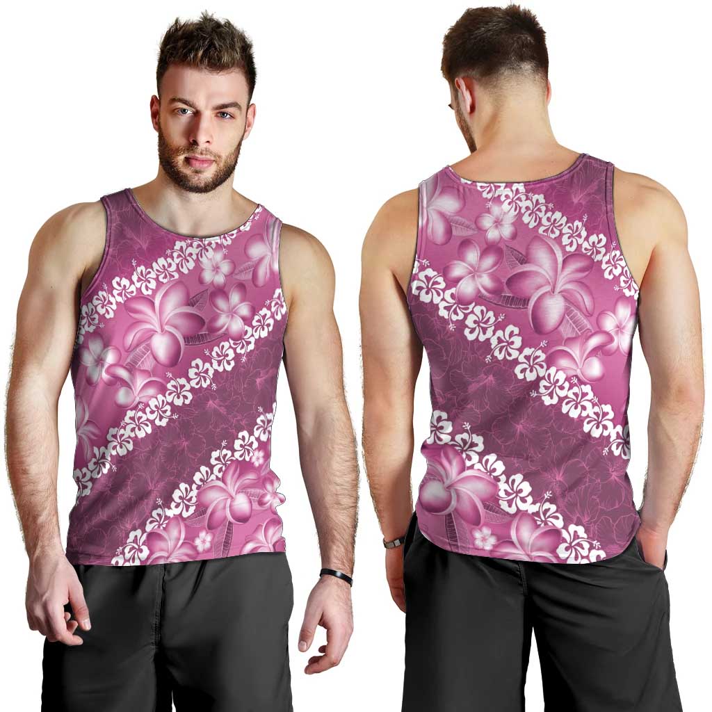 Vintage Pink Polynesia Men Tank Top Plumeria With Hibiscus Tropical Vibes LT14 - Polynesian Pride