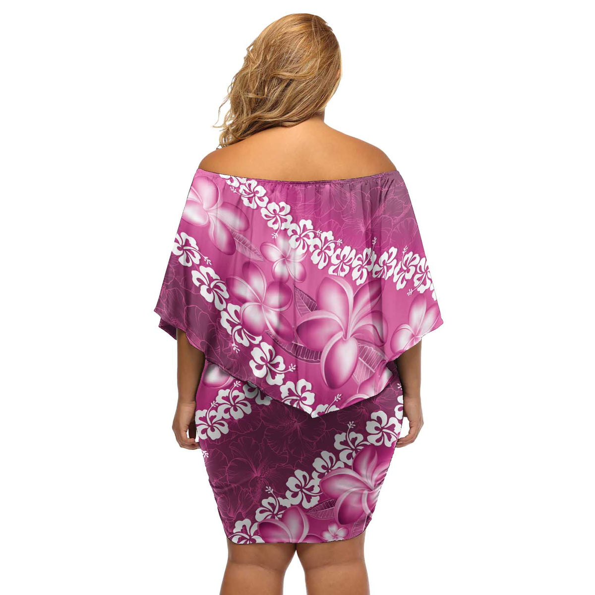 Vintage Pink Polynesia Off Shoulder Short Dress Plumeria With Hibiscus Tropical Vibes LT14 - Polynesian Pride