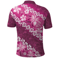Vintage Pink Polynesia Polo Shirt Plumeria With Hibiscus Tropical Vibes