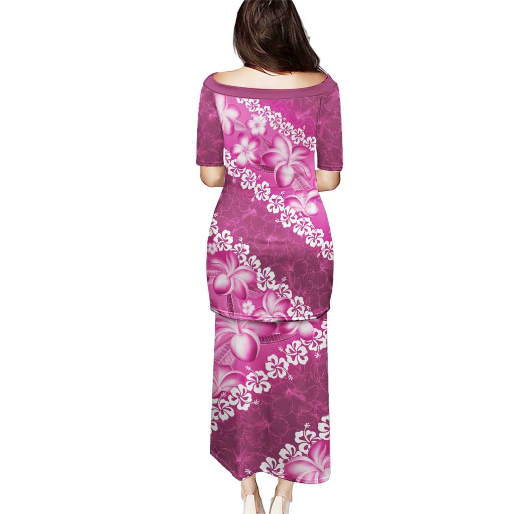 Vintage Pink Polynesia Puletasi Plumeria With Hibiscus Tropical Vibes LT14 - Polynesian Pride