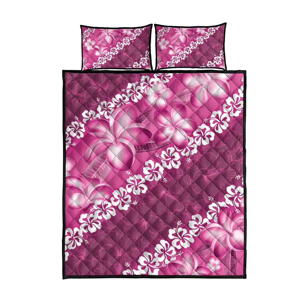 Vintage Pink Polynesia Quilt Bed Set Plumeria With Hibiscus Tropical Vibes LT14 - Polynesian Pride