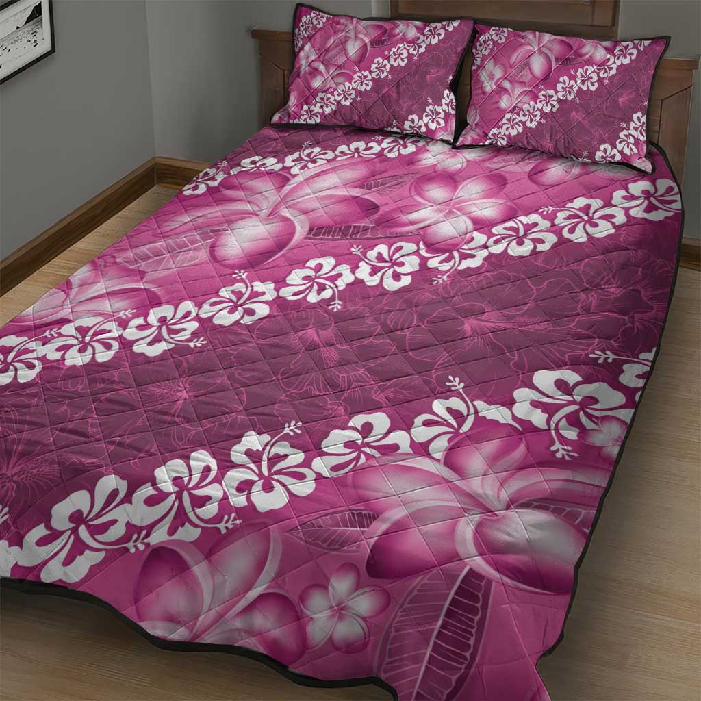 Vintage Pink Polynesia Quilt Bed Set Plumeria With Hibiscus Tropical Vibes LT14 - Polynesian Pride