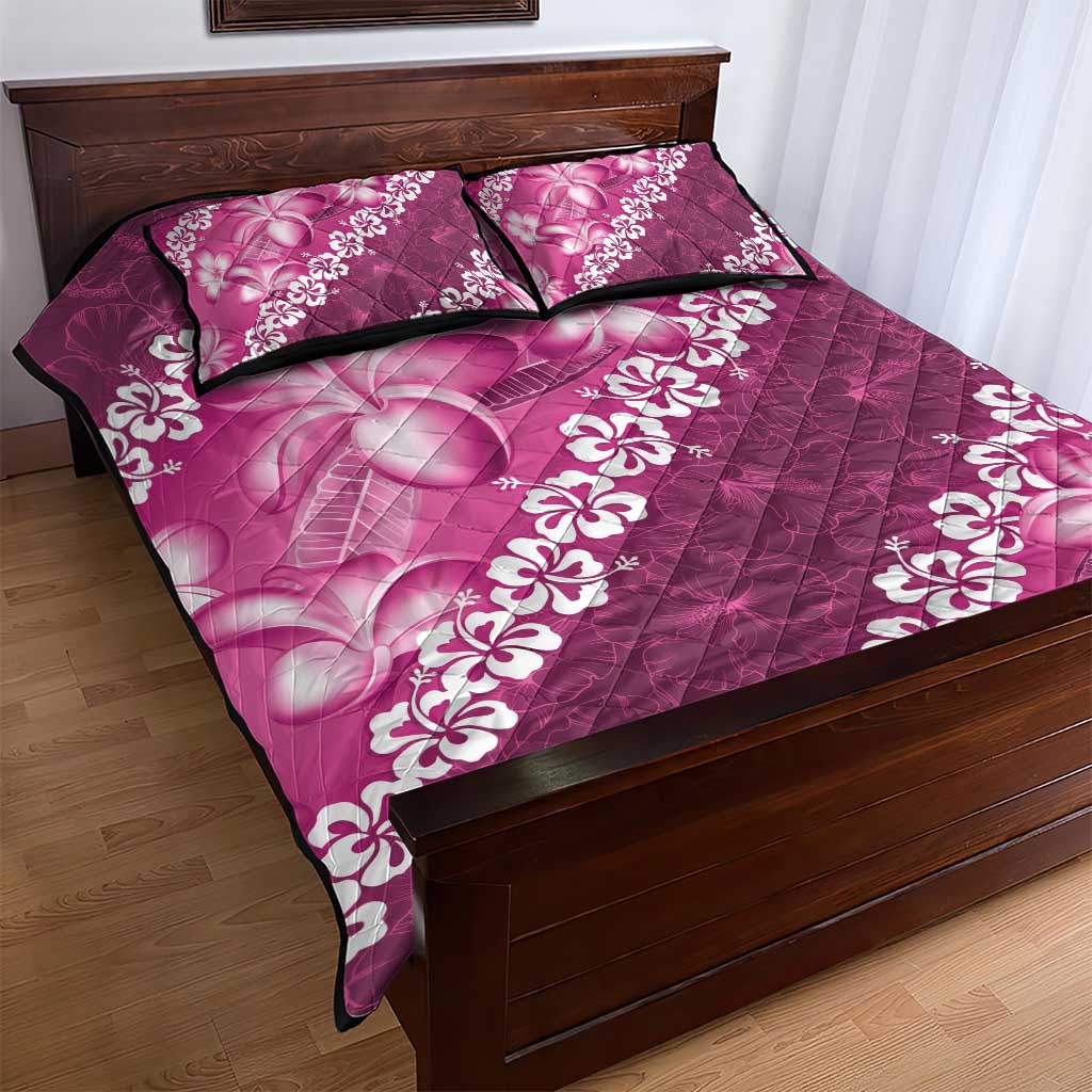 Vintage Pink Polynesia Quilt Bed Set Plumeria With Hibiscus Tropical Vibes LT14 - Polynesian Pride