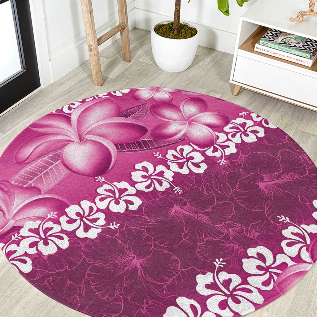 Vintage Pink Polynesia Round Carpet Plumeria With Hibiscus Tropical Vibes