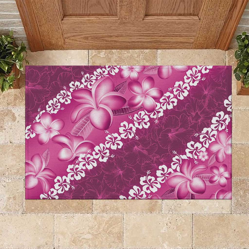Vintage Pink Polynesia Rubber Doormat Plumeria With Hibiscus Tropical Vibes LT14 Pink - Polynesian Pride