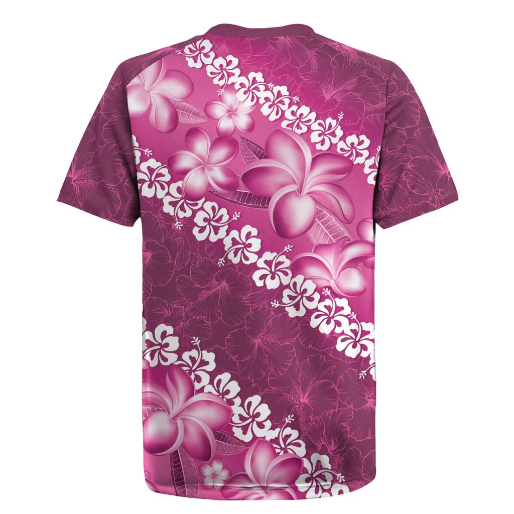 Vintage Pink Polynesia Rugby Jersey Plumeria With Hibiscus Tropical Vibes LT14 - Polynesian Pride