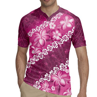 Vintage Pink Polynesia Rugby Jersey Plumeria With Hibiscus Tropical Vibes LT14 - Polynesian Pride