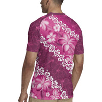 Vintage Pink Polynesia Rugby Jersey Plumeria With Hibiscus Tropical Vibes LT14 - Polynesian Pride