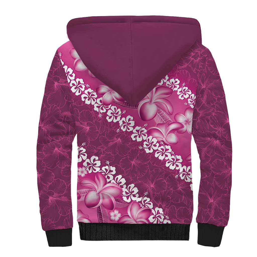 Vintage Pink Polynesia Sherpa Hoodie Plumeria With Hibiscus Tropical Vibes LT14 - Polynesian Pride