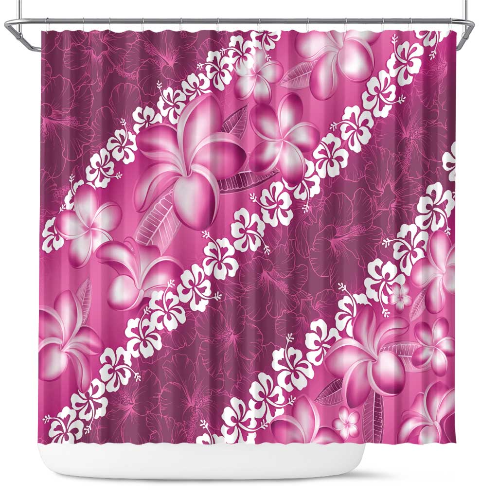 Vintage Pink Polynesia Shower Curtain Plumeria With Hibiscus Tropical Vibes