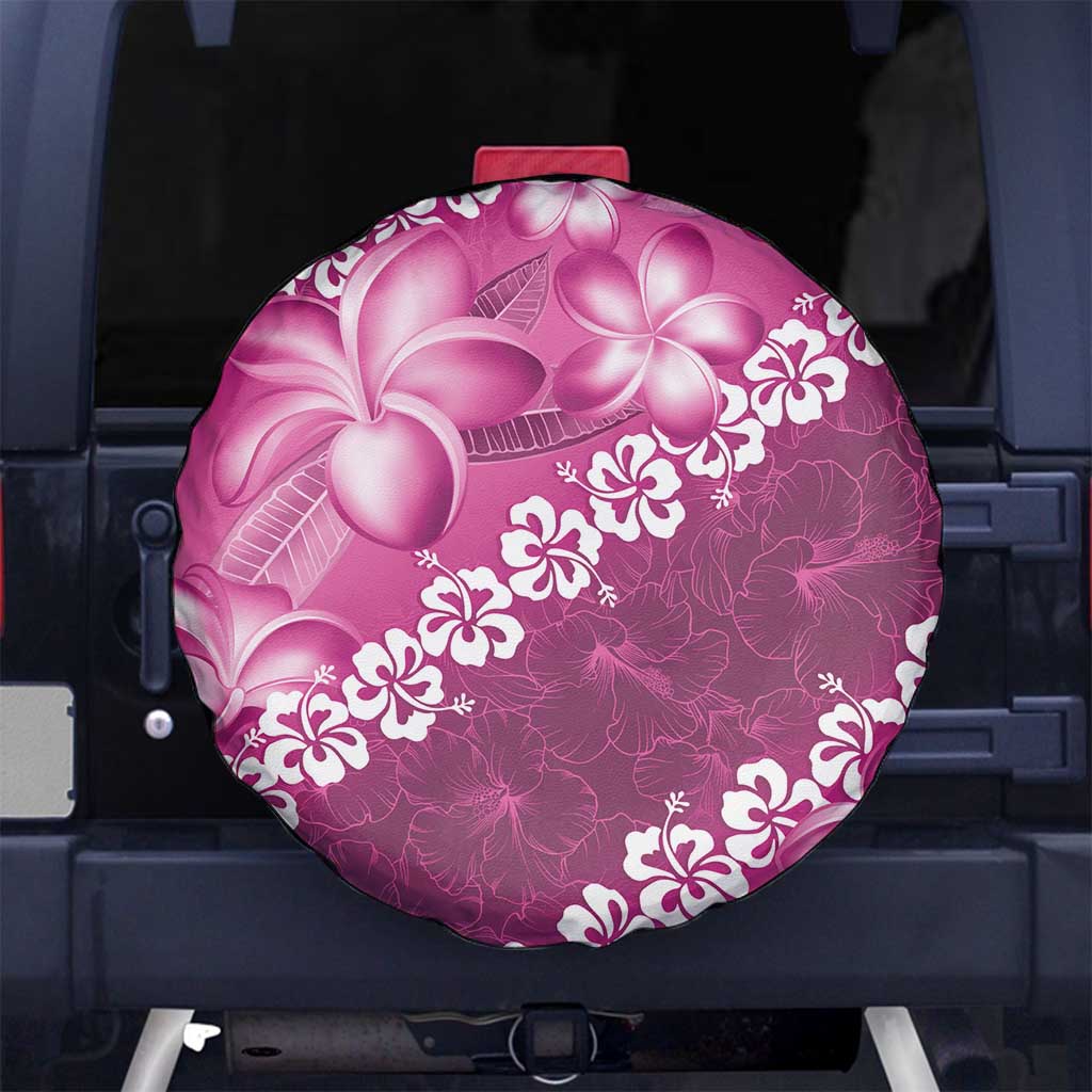 Vintage Pink Polynesia Spare Tire Cover Plumeria With Hibiscus Tropical Vibes LT14 - Polynesian Pride