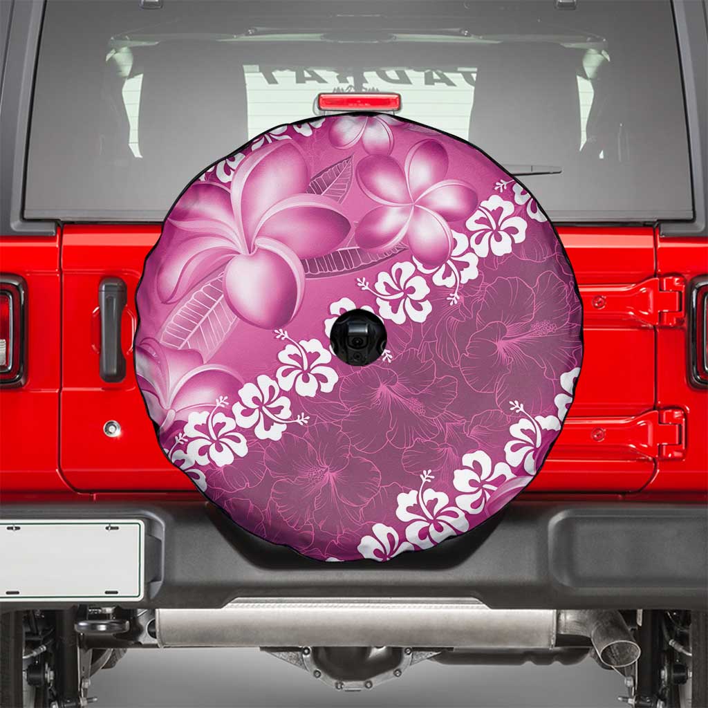 Vintage Pink Polynesia Spare Tire Cover Plumeria With Hibiscus Tropical Vibes LT14 - Polynesian Pride