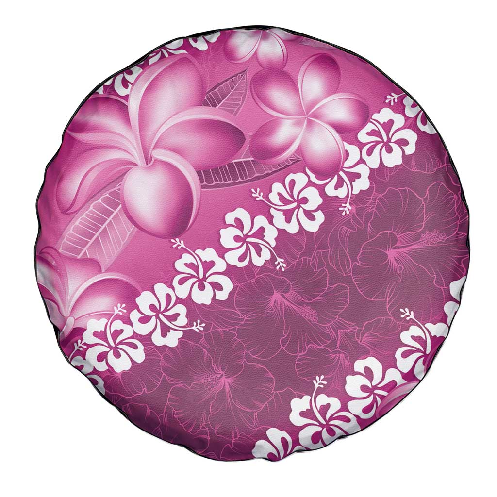 Vintage Pink Polynesia Spare Tire Cover Plumeria With Hibiscus Tropical Vibes LT14 - Polynesian Pride