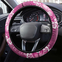 Vintage Pink Polynesia Steering Wheel Cover Plumeria With Hibiscus Tropical Vibes LT14 - Polynesian Pride