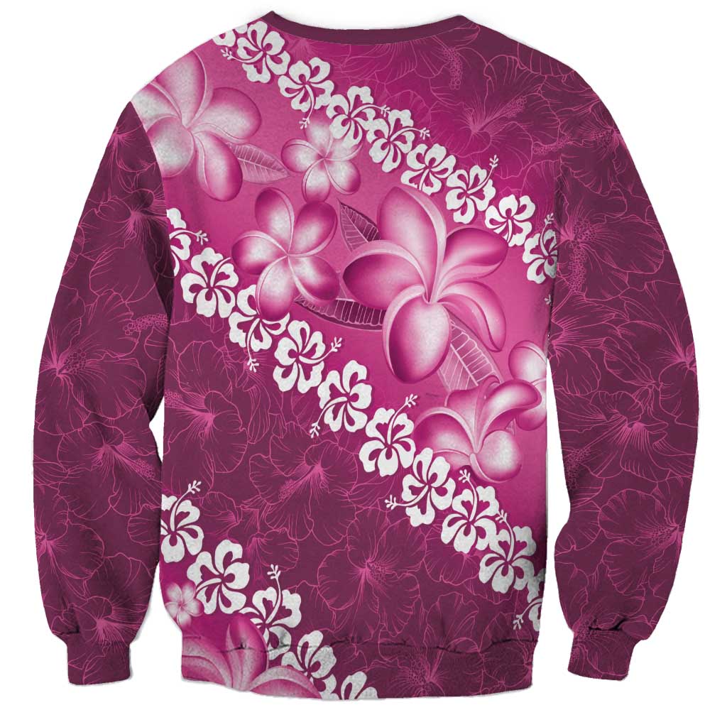 Vintage Pink Polynesia Sweatshirt Plumeria With Hibiscus Tropical Vibes LT14 - Polynesian Pride