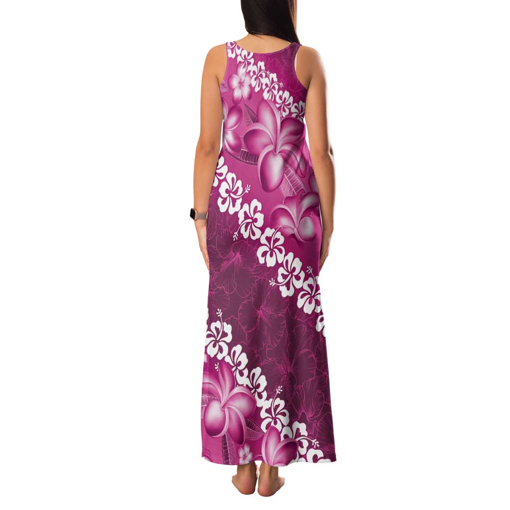 Vintage Pink Polynesia Tank Maxi Dress Plumeria With Hibiscus Tropical Vibes LT14 - Polynesian Pride