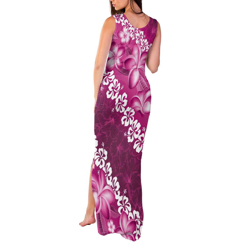 Vintage Pink Polynesia Tank Maxi Dress Plumeria With Hibiscus Tropical Vibes LT14 - Polynesian Pride