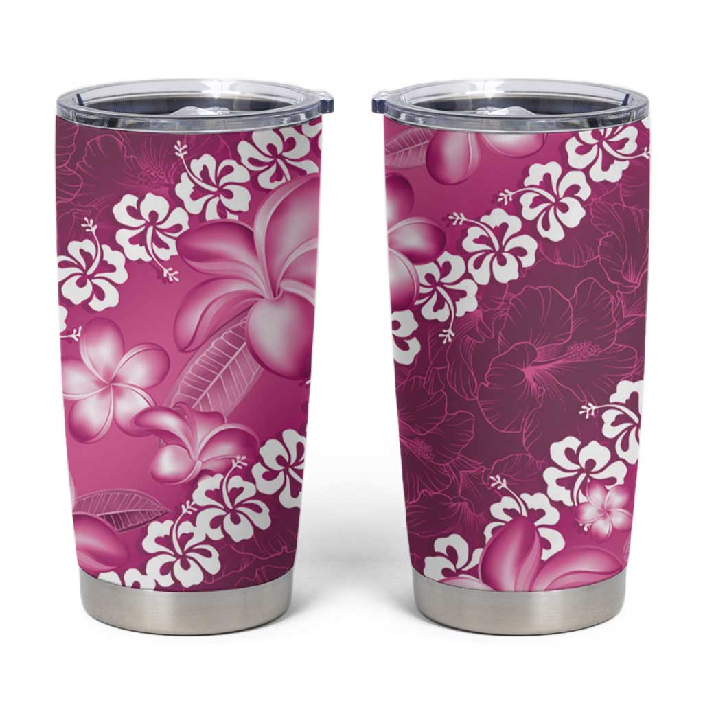 Vintage Pink Polynesia Tumbler Cup Plumeria With Hibiscus Tropical Vibes LT14 Pink - Polynesian Pride