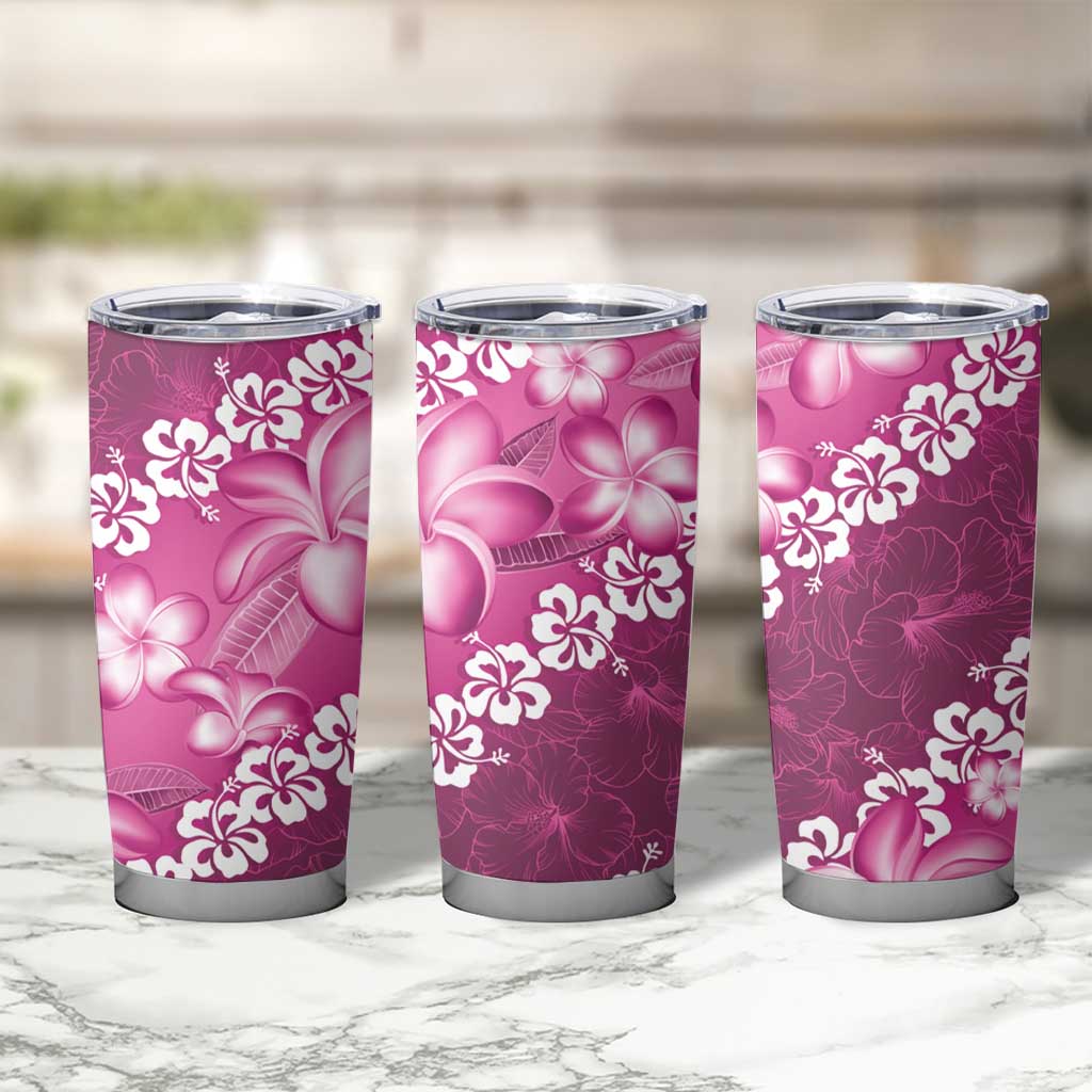 Vintage Pink Polynesia Tumbler Cup Plumeria With Hibiscus Tropical Vibes LT14 - Polynesian Pride