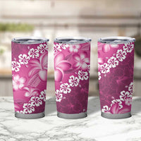 Vintage Pink Polynesia Tumbler Cup Plumeria With Hibiscus Tropical Vibes LT14 - Polynesian Pride