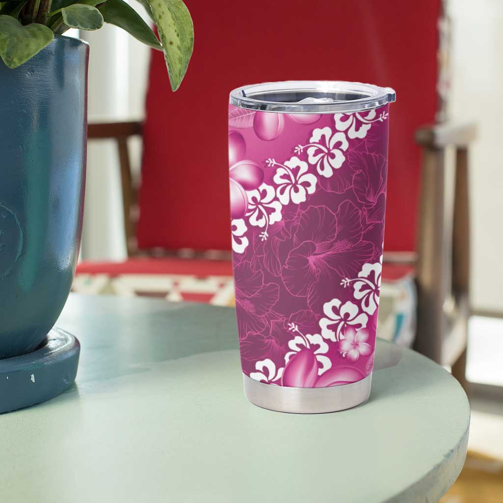 Vintage Pink Polynesia Tumbler Cup Plumeria With Hibiscus Tropical Vibes LT14 - Polynesian Pride