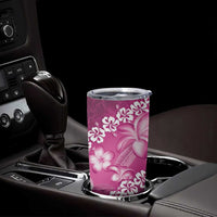 Vintage Pink Polynesia Tumbler Cup Plumeria With Hibiscus Tropical Vibes LT14 - Polynesian Pride