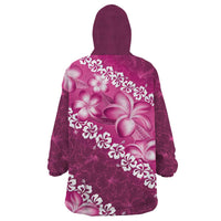 Vintage Pink Polynesia Wearable Blanket Hoodie Plumeria With Hibiscus Tropical Vibes LT14 - Polynesian Pride