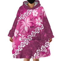 Vintage Pink Polynesia Wearable Blanket Hoodie Plumeria With Hibiscus Tropical Vibes LT14 - Polynesian Pride