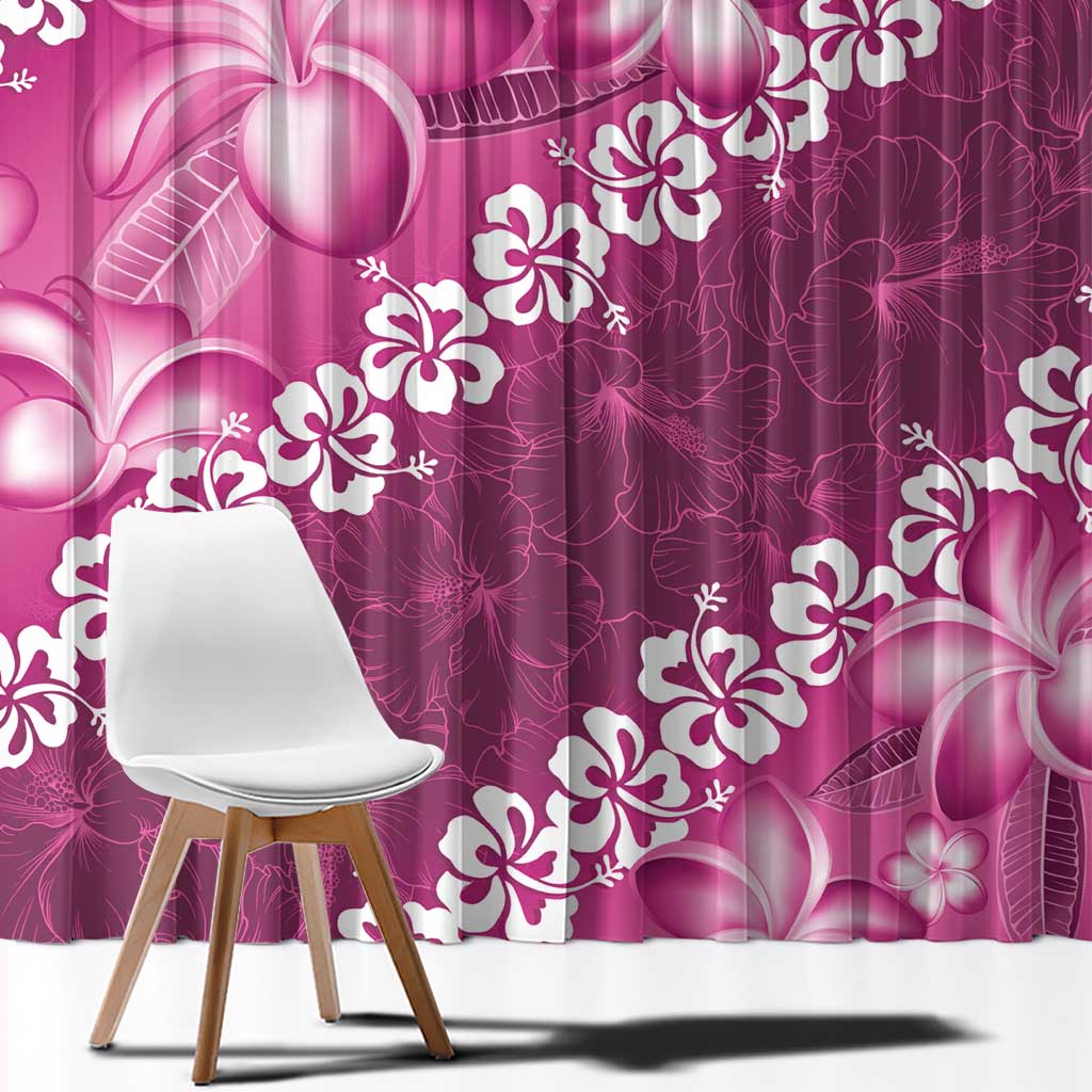 Vintage Pink Polynesia Window Curtain Plumeria With Hibiscus Tropical Vibes LT14 - Polynesian Pride