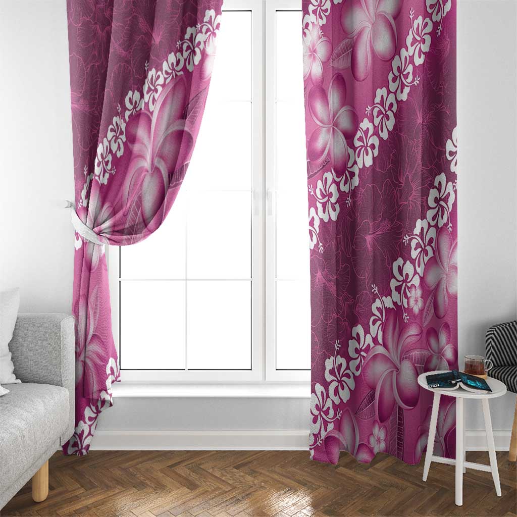 Vintage Pink Polynesia Window Curtain Plumeria With Hibiscus Tropical Vibes LT14 - Polynesian Pride