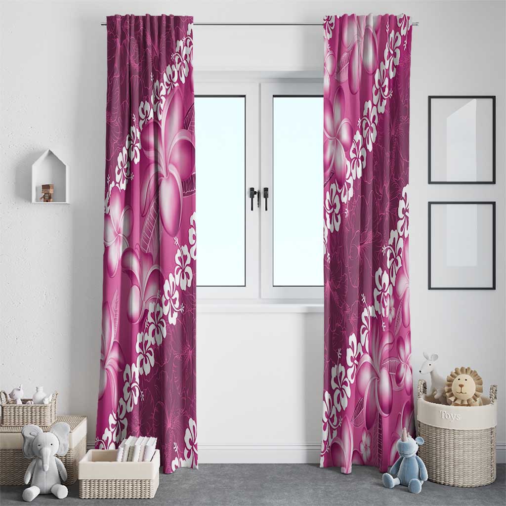 Vintage Pink Polynesia Window Curtain Plumeria With Hibiscus Tropical Vibes LT14 - Polynesian Pride
