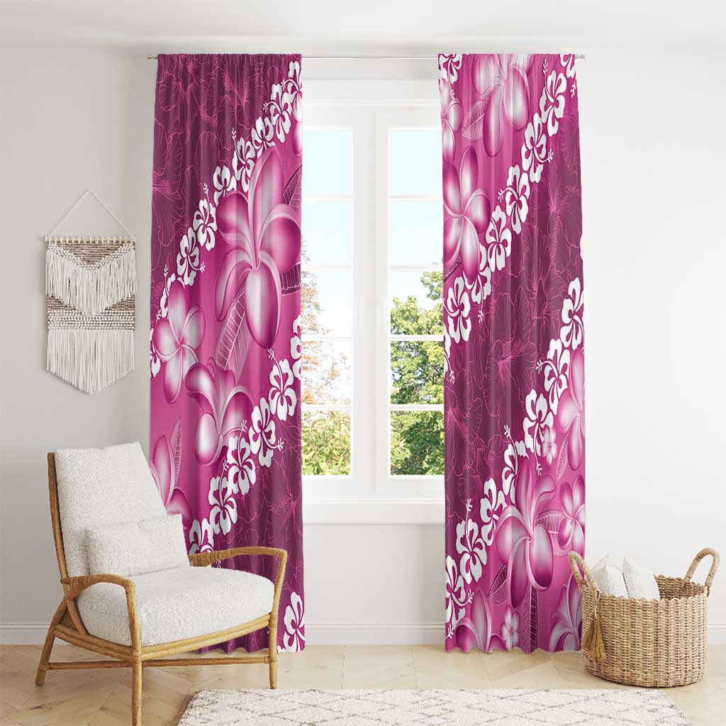 Vintage Pink Polynesia Window Curtain Plumeria With Hibiscus Tropical Vibes LT14 - Polynesian Pride