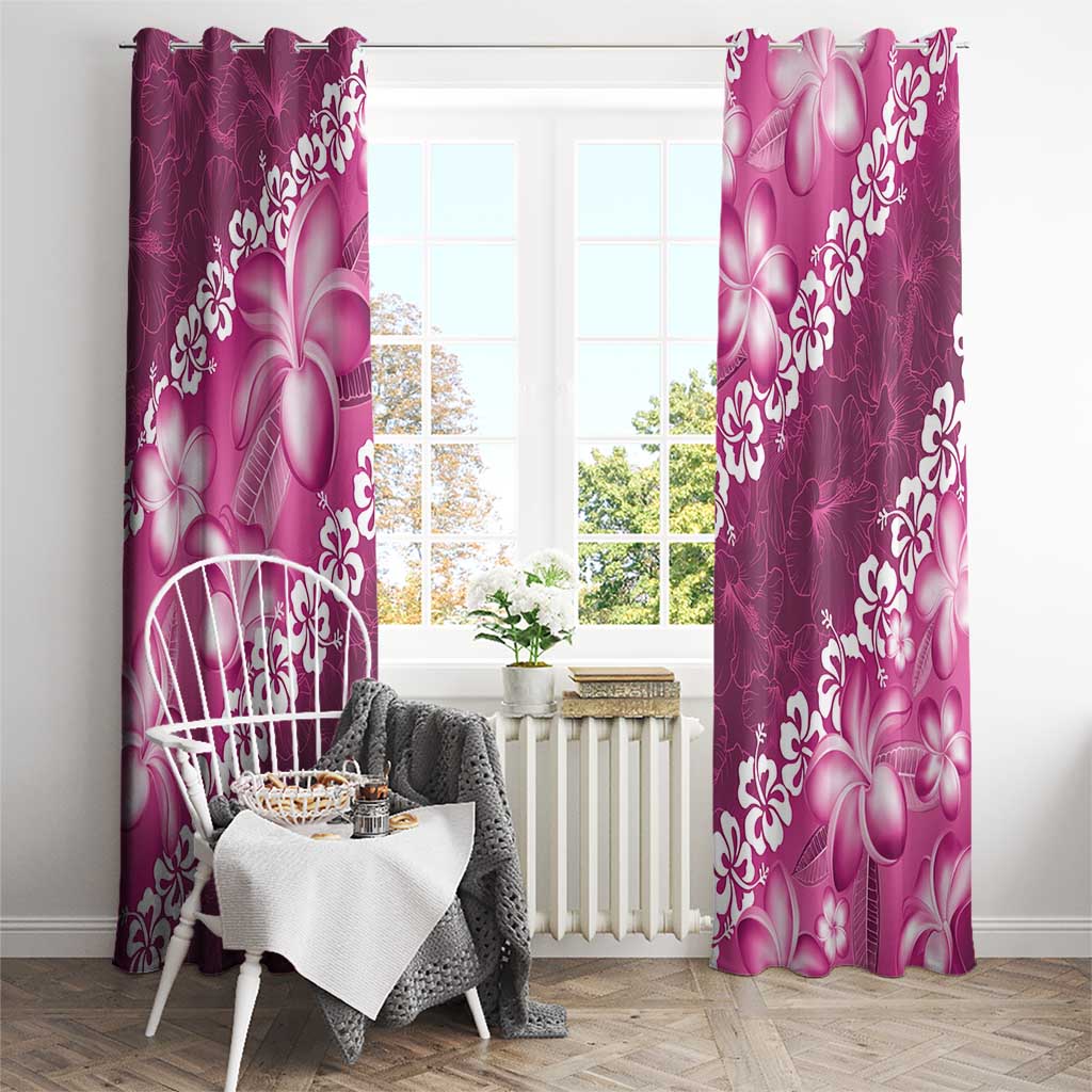 Vintage Pink Polynesia Window Curtain Plumeria With Hibiscus Tropical Vibes LT14 - Polynesian Pride