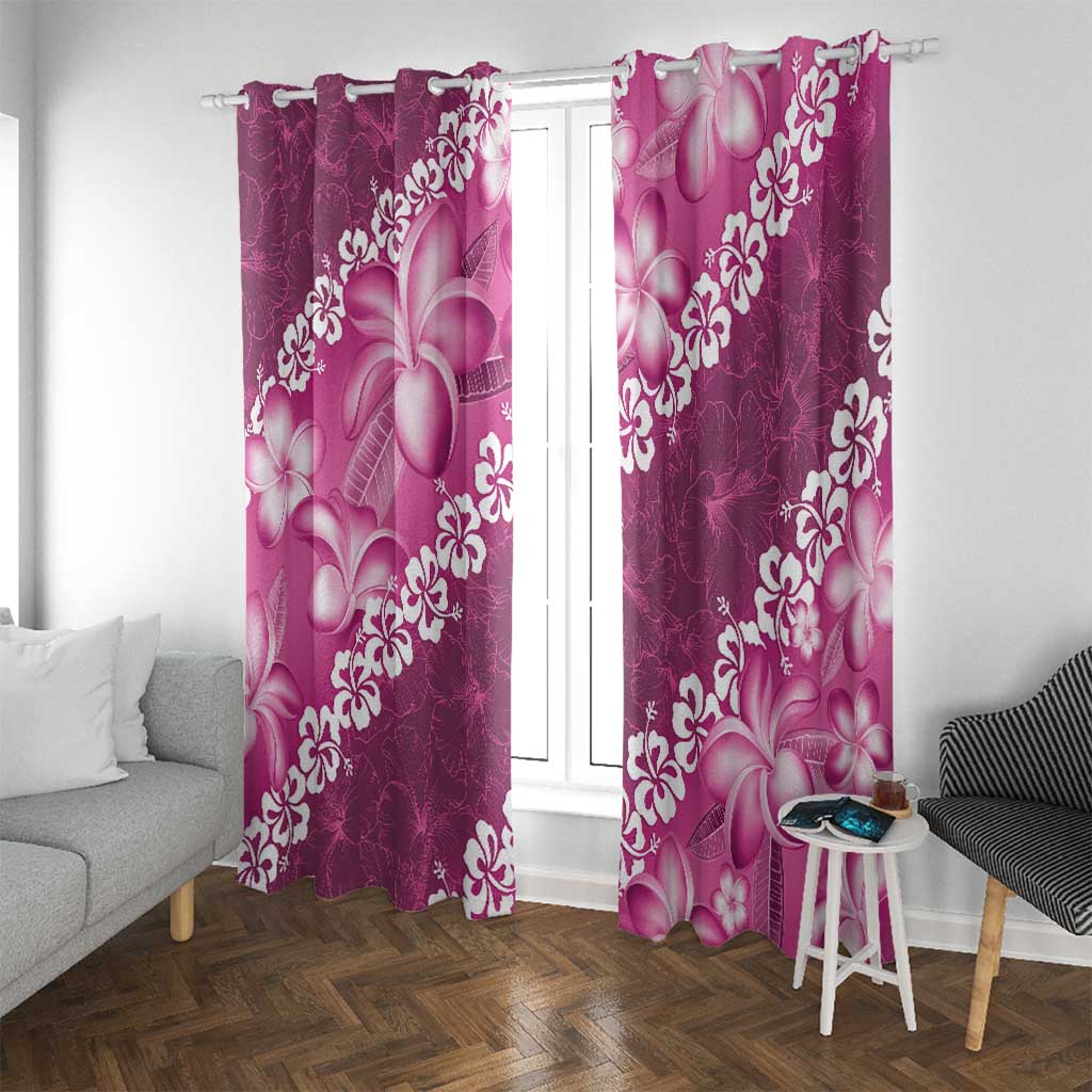 Vintage Pink Polynesia Window Curtain Plumeria With Hibiscus Tropical Vibes LT14 With Grommets Pink - Polynesian Pride
