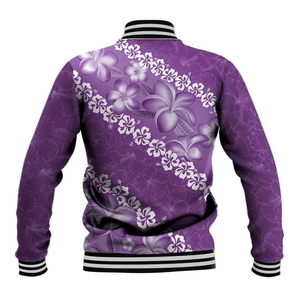 Vintage Purple Polynesia Baseball Jacket Plumeria With Hibiscus Tropical Vibes LT14 - Polynesian Pride