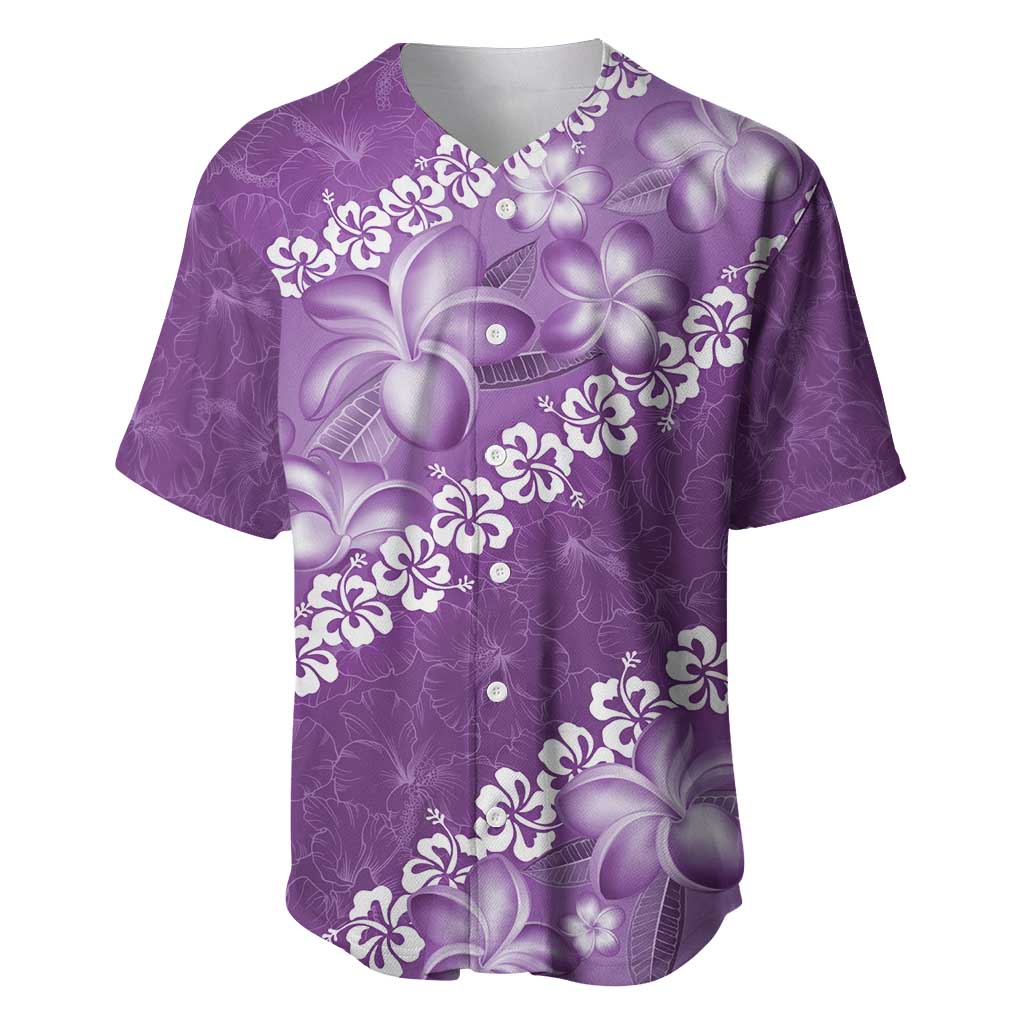 Vintage Purple Polynesia Baseball Jersey Plumeria With Hibiscus Tropical Vibes