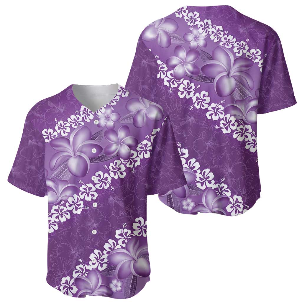 Vintage Purple Polynesia Baseball Jersey Plumeria With Hibiscus Tropical Vibes