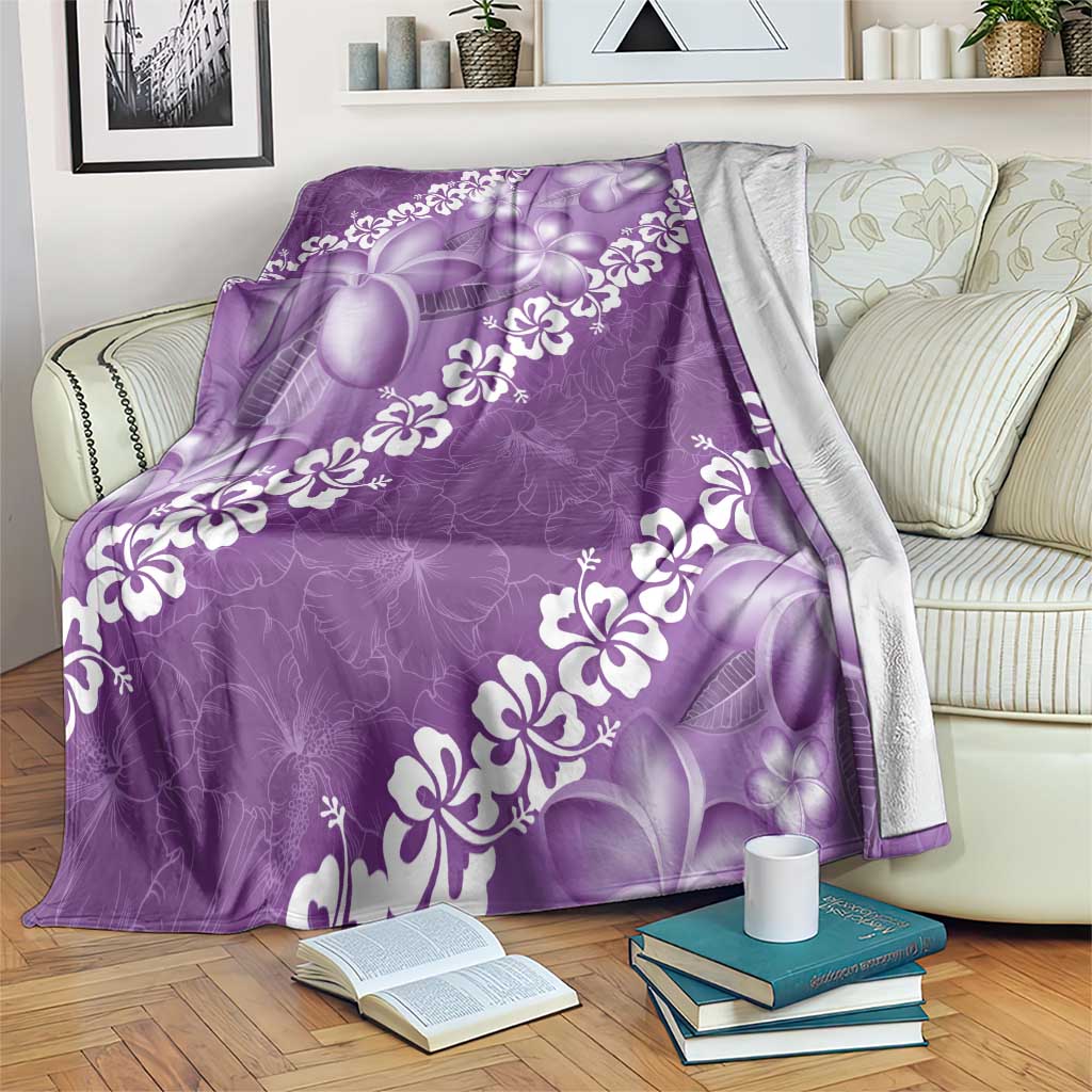 Vintage Purple Polynesia Blanket Plumeria With Hibiscus Tropical Vibes LT14 Purple - Polynesian Pride