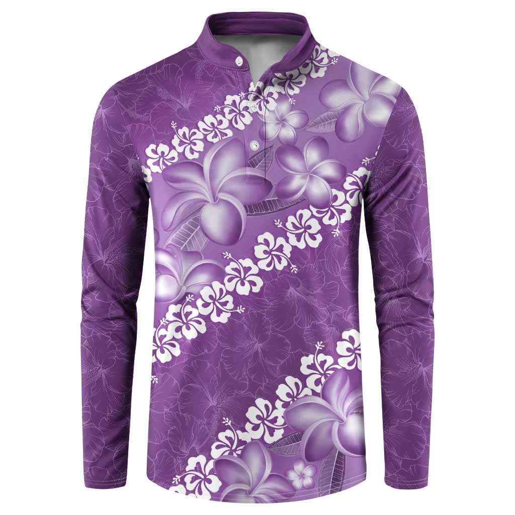 Vintage Purple Polynesia Button Sweatshirt Plumeria With Hibiscus Tropical Vibes LT14 Purple - Polynesian Pride